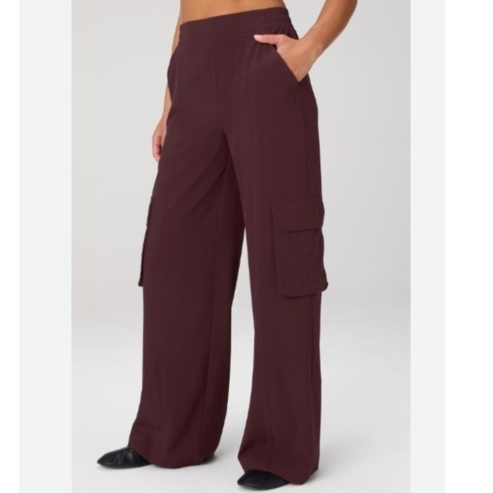 Fabletics Wide Leg Cargo Pants Women S Purple High Waist Athletic Utility Lounge